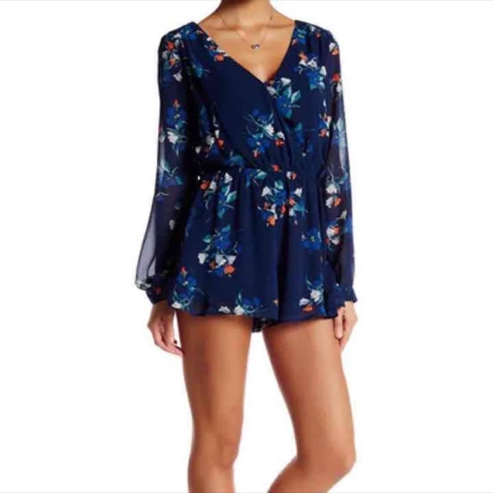 ASTR Blue Floral Formal Short Romper Dress